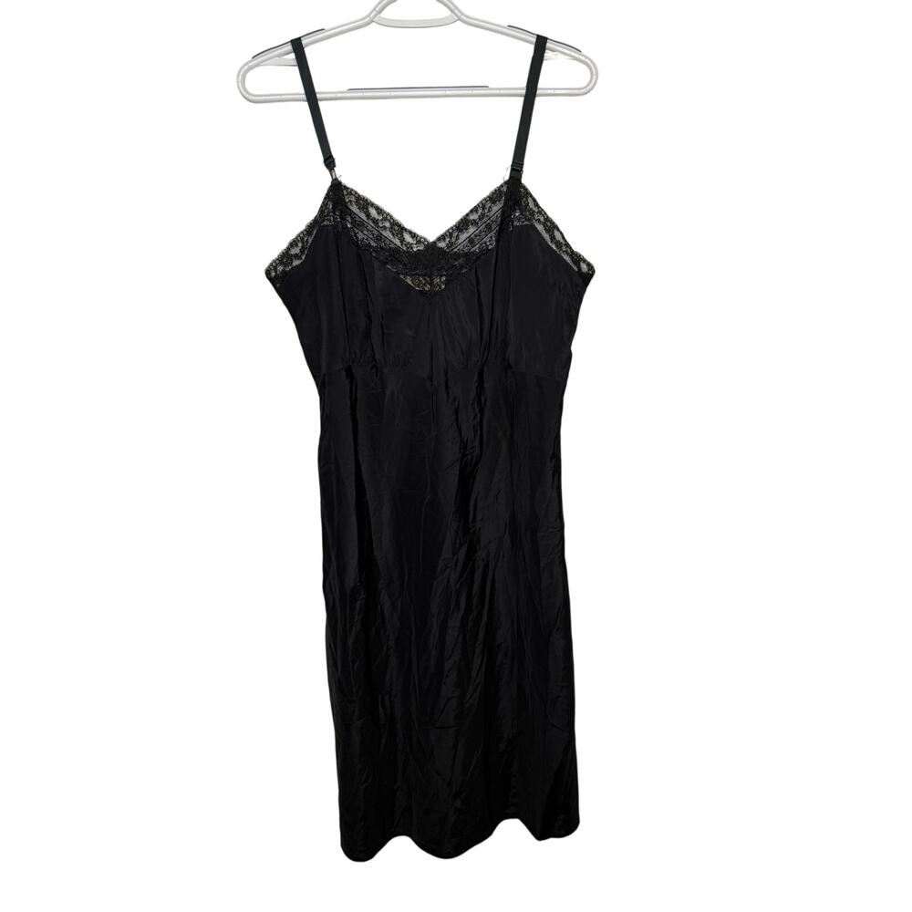 Barrington vintage black lace trim satin chemise‎ slip 14 coquette whimsigoth